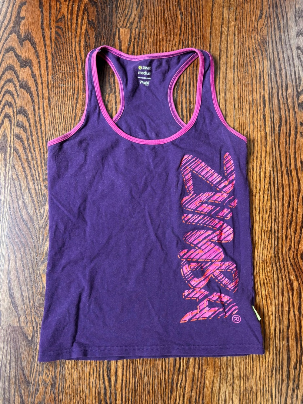 Zumba Fitness Purple Racerback Tank with Pink Logo Trim -size Med